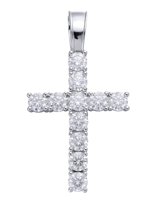 HarlemBling Jewelry - MOISSANITE Iced Out Tennis Cross Pendant 925 Silver NEW